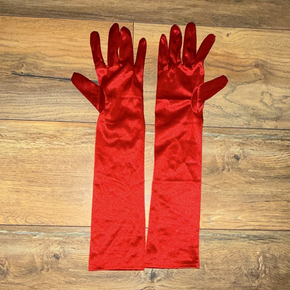 Women's Red Satin Solid Long Opera Gloves One Size Formal Party Halloween